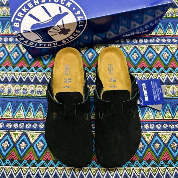 🌟POSH FRESH🌟 Women's Black Suede Birkenstock Boston Shoes - Narrow Fit - Picture 1 of 5
